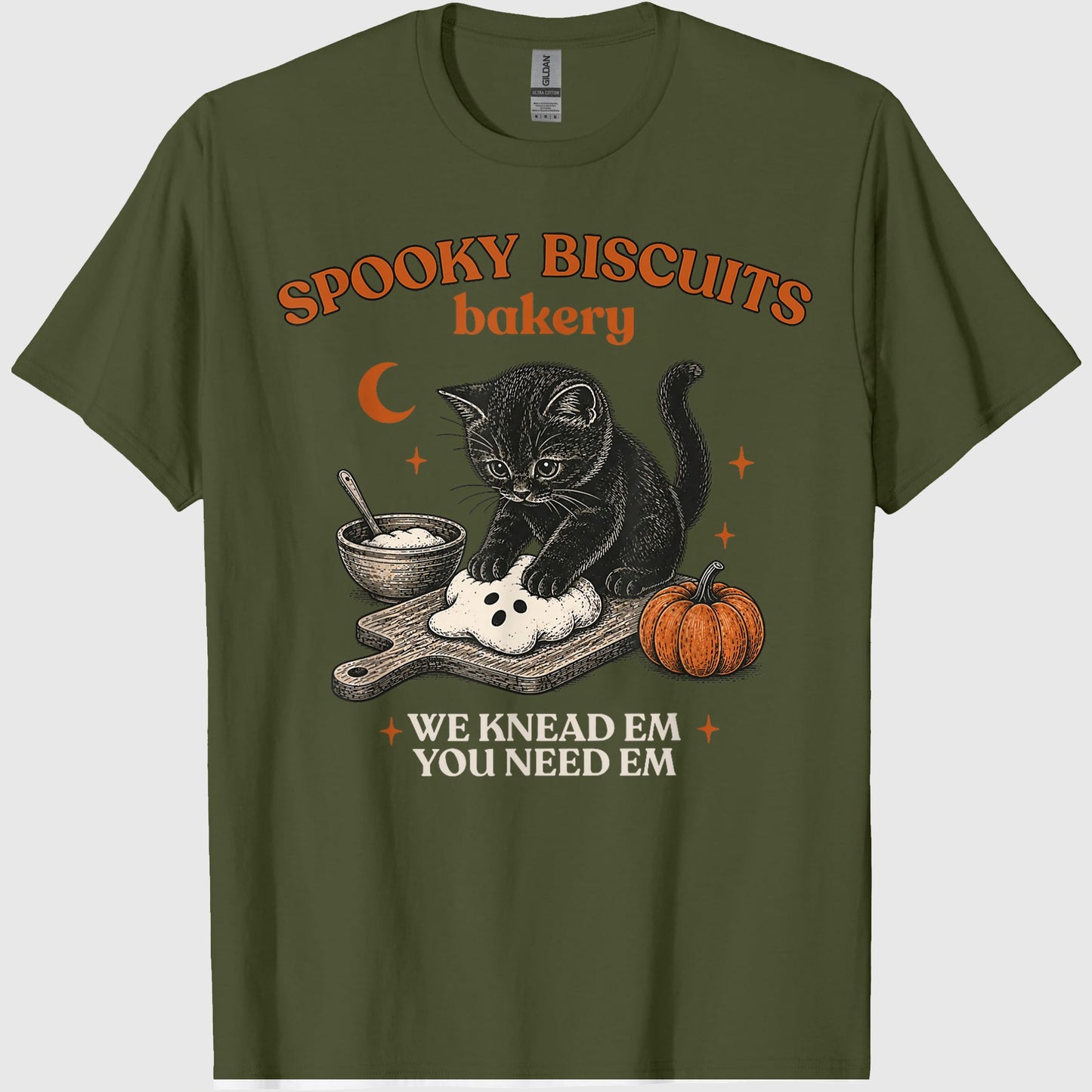 Retro Funny Spooky Biscuits Club Cat Lovers Pastry Halloween T-Shirt