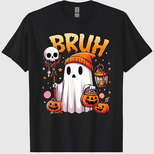 Bruh Ghost Halloween Cute Ghost Trick Or Treat Candy Kids T-Shirt