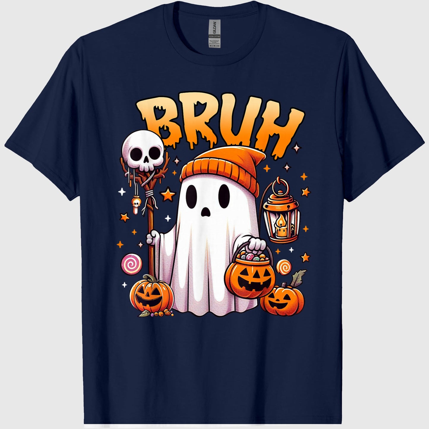 Bruh Ghost Halloween Cute Ghost Trick Or Treat Candy Kids T-Shirt