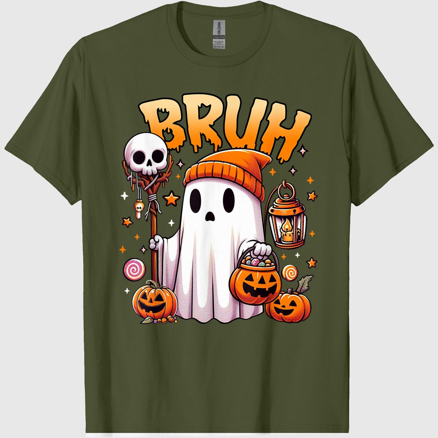 Bruh Ghost Halloween Cute Ghost Trick Or Treat Candy Kids T-Shirt