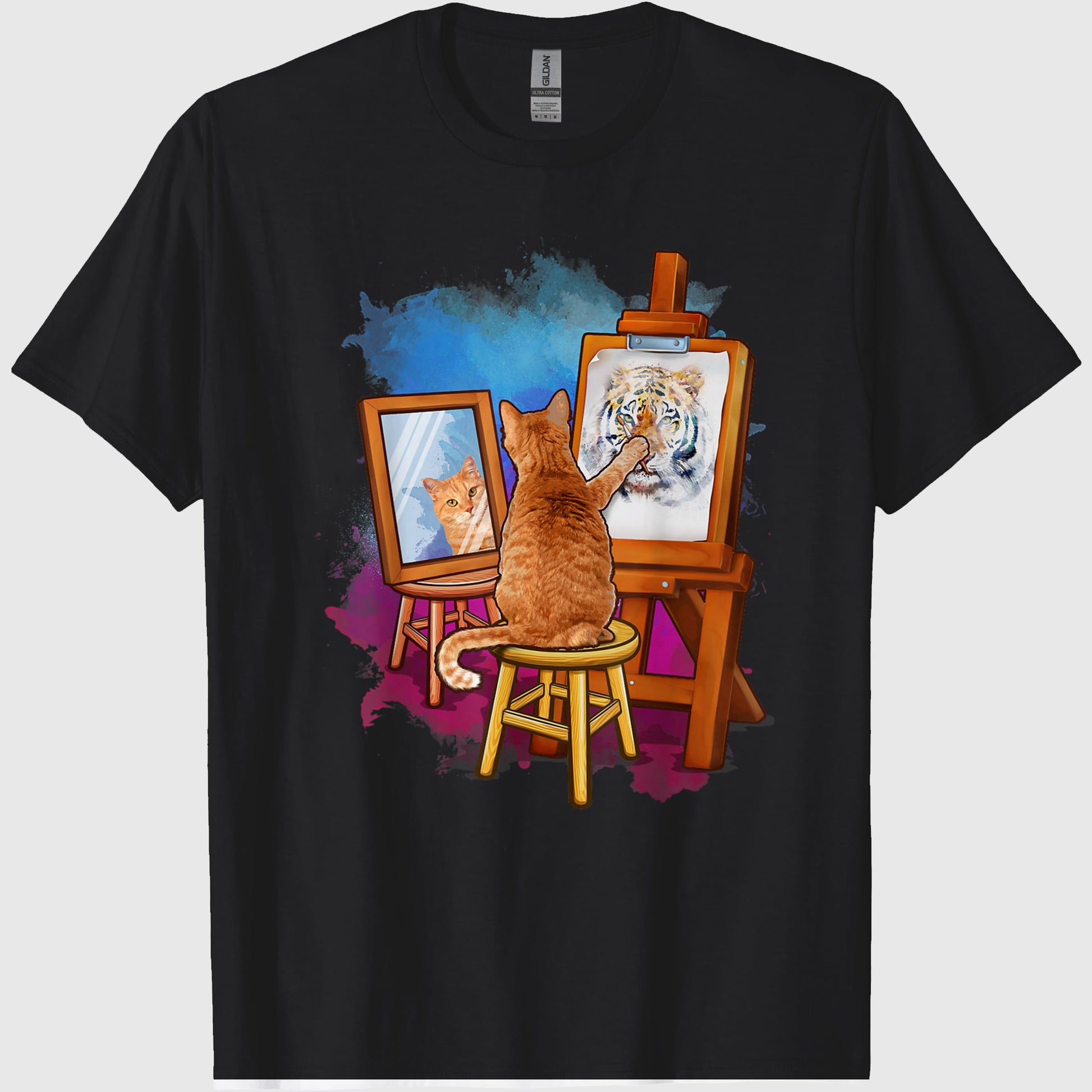 Cat Painting Lion Artistic Animals Lover Graphic Novelty T-Shirt