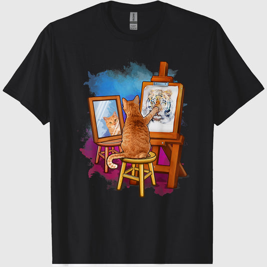 Cat Painting Lion Artistic Animals Lover Graphic Novelty T-Shirt