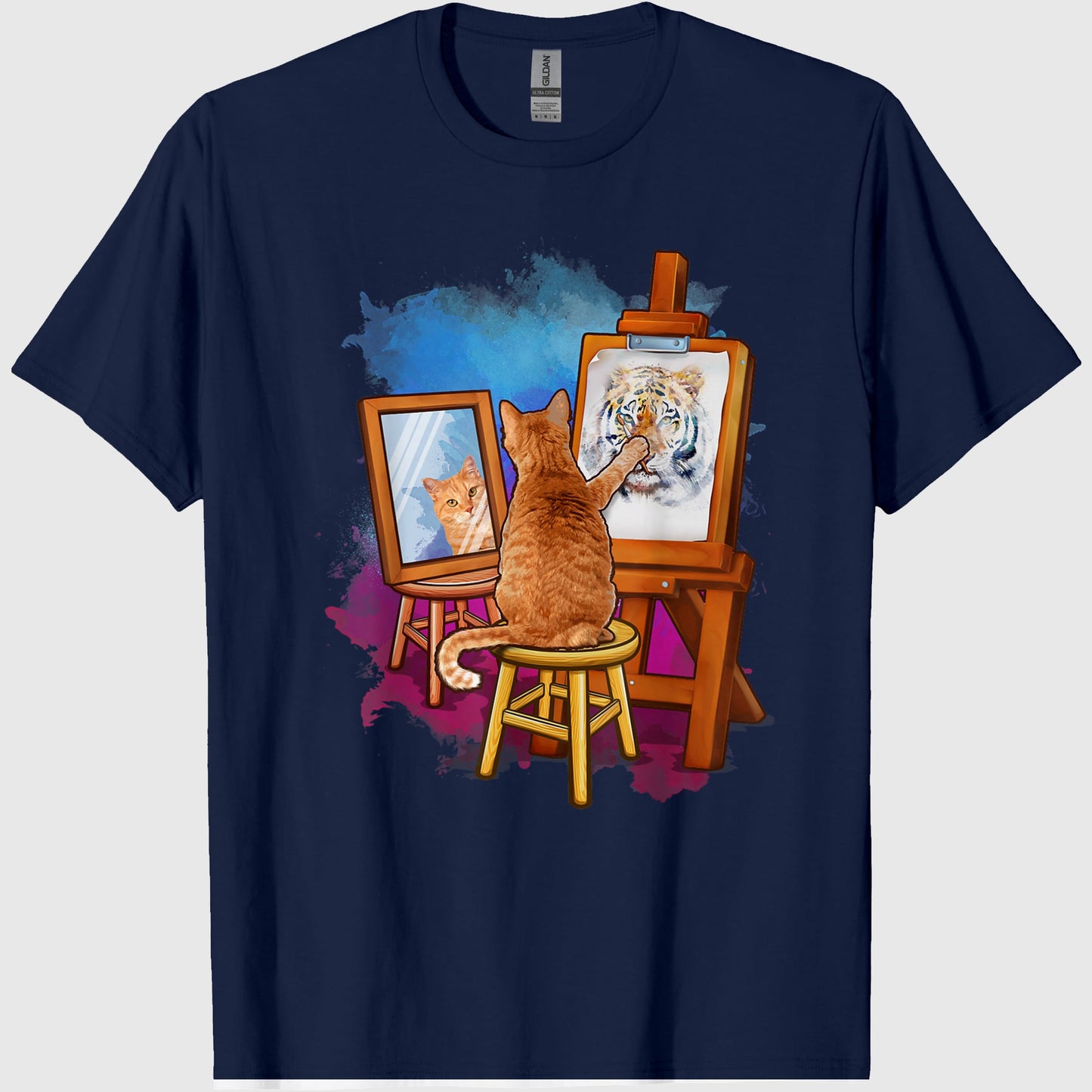 Cat Painting Lion Artistic Animals Lover Graphic Novelty T-Shirt