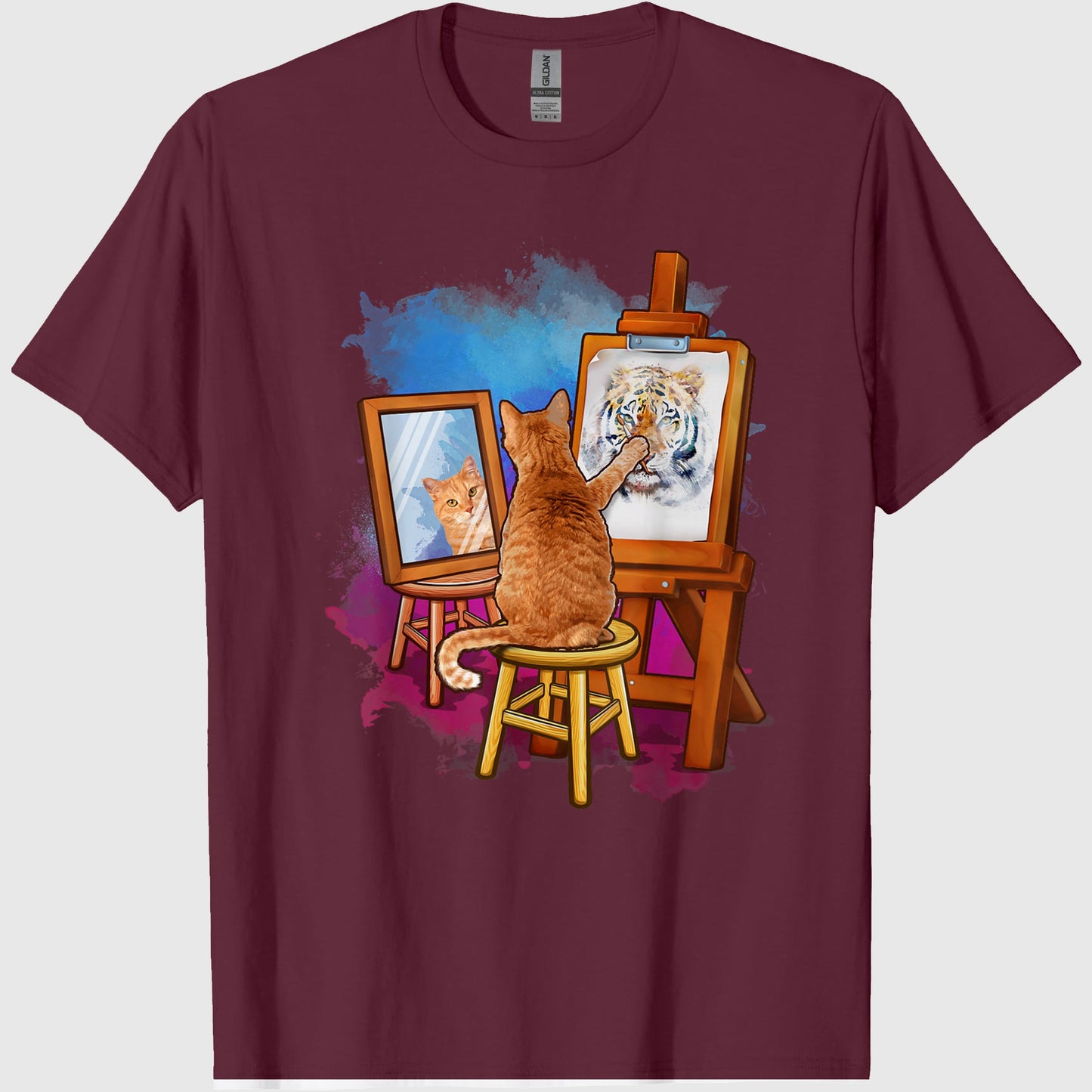 Cat Painting Lion Artistic Animals Lover Graphic Novelty T-Shirt