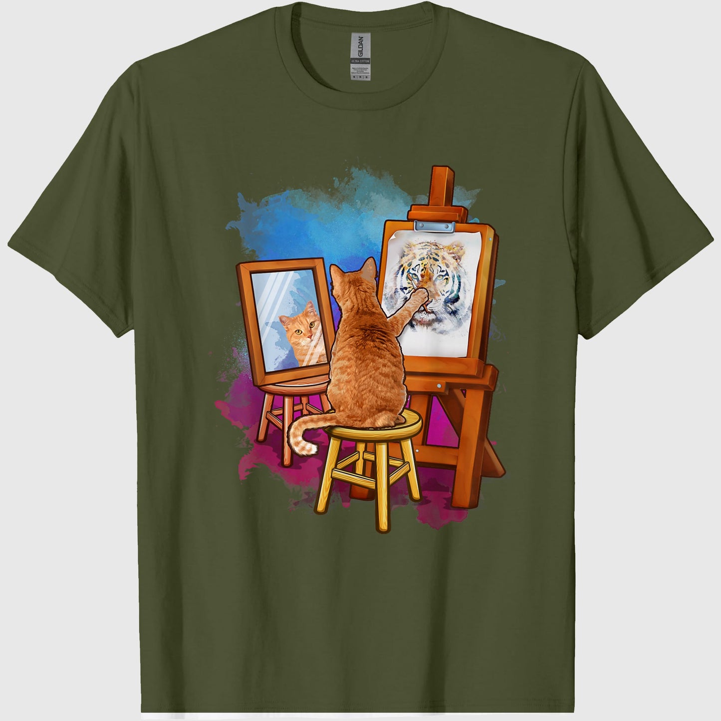 Cat Painting Lion Artistic Animals Lover Graphic Novelty T-Shirt
