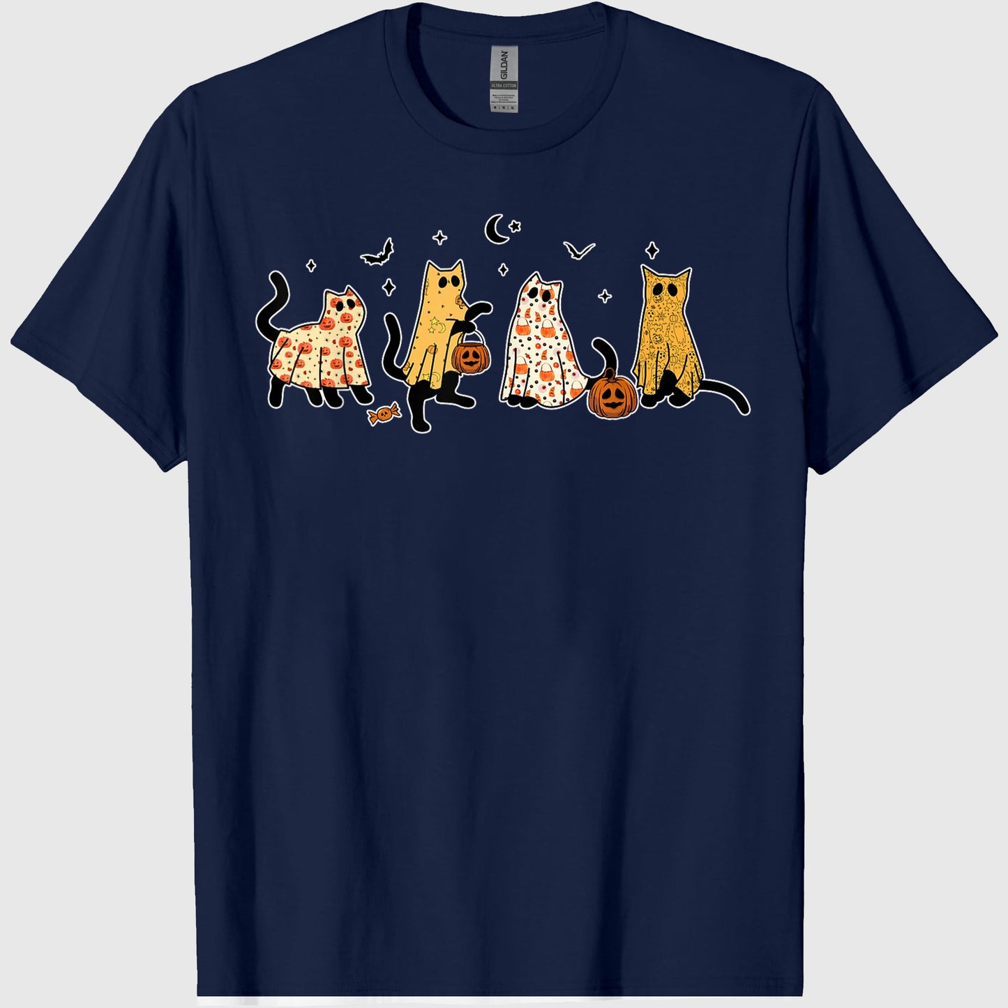 Cute Black Cats in Ghost Costume Women and Men Halloween T-Shirt