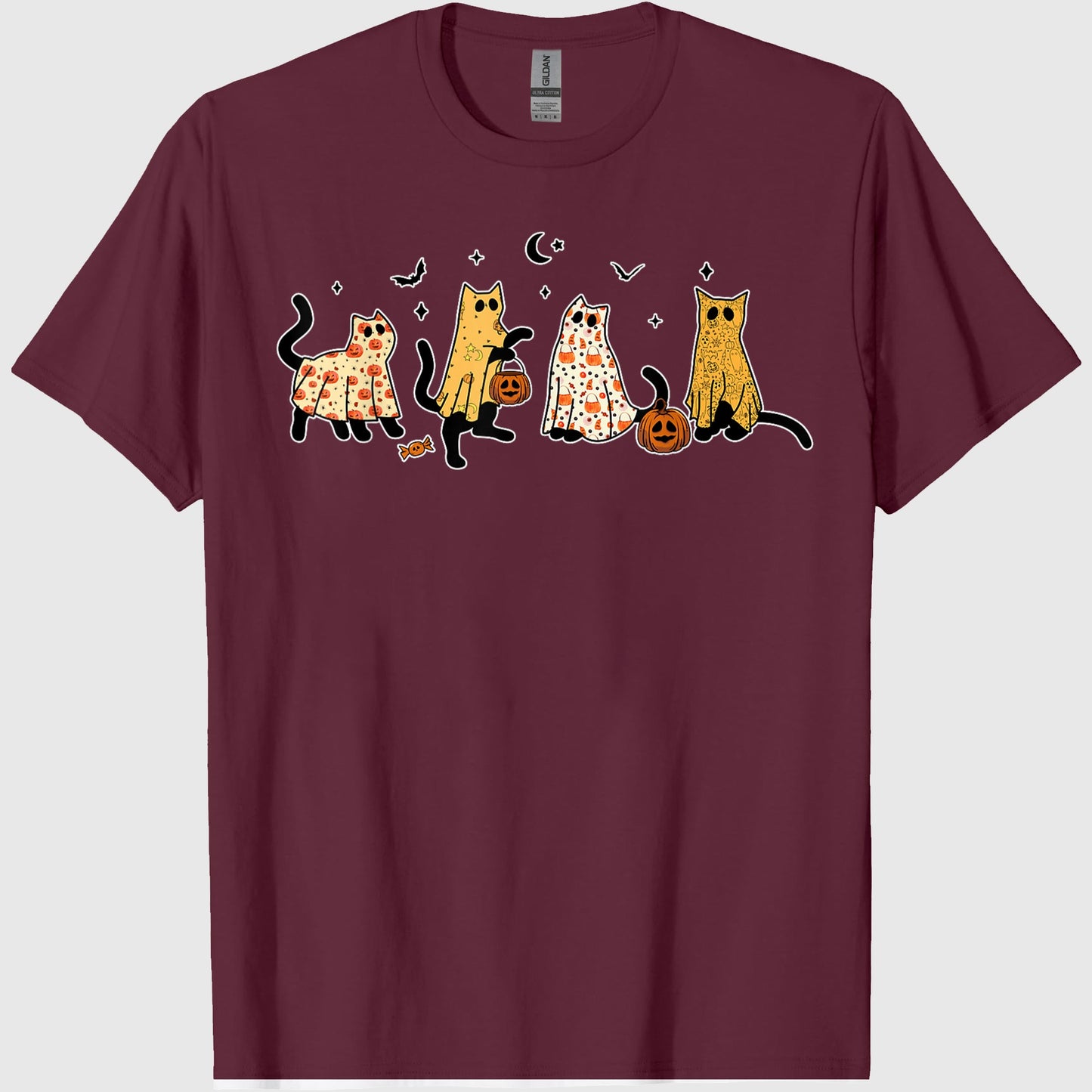 Cute Black Cats in Ghost Costume Women and Men Halloween T-Shirt