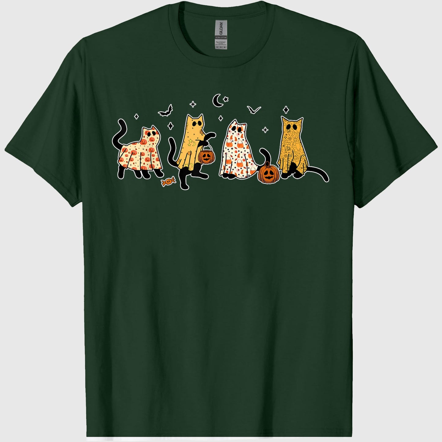 Cute Black Cats in Ghost Costume Women and Men Halloween T-Shirt