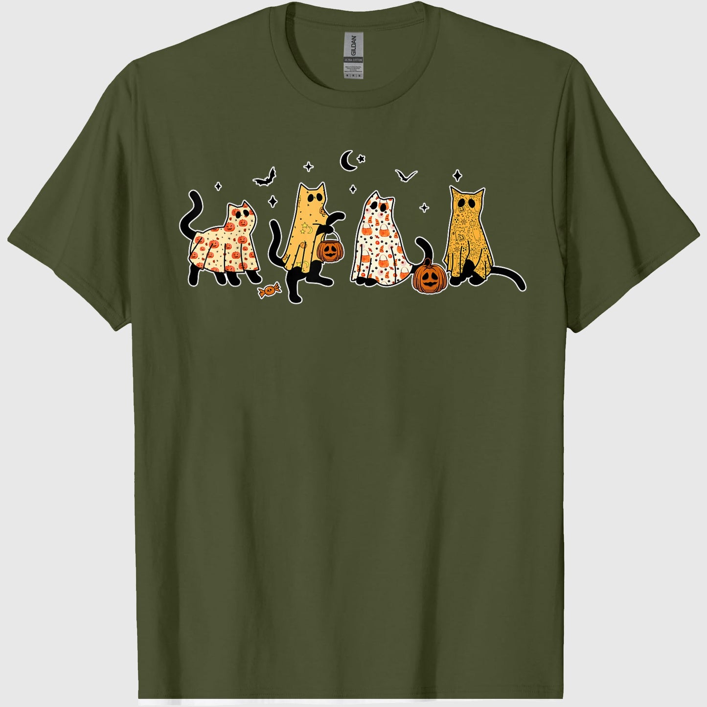 Cute Black Cats in Ghost Costume Women and Men Halloween T-Shirt