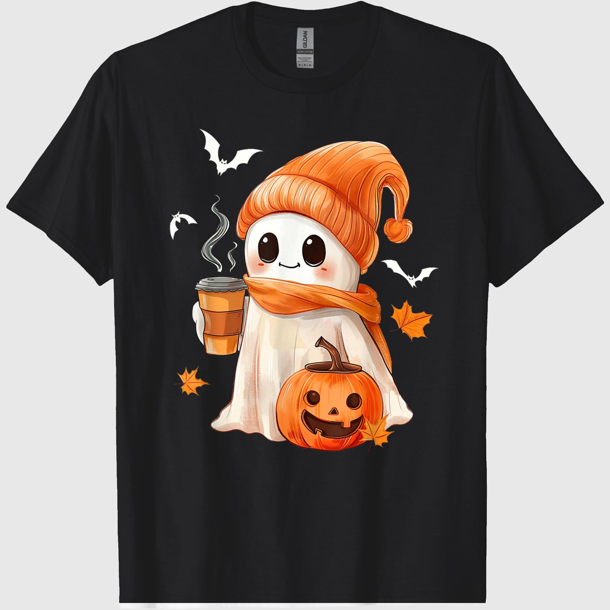 Cute Ghost Drinking Coffee Halloween Ghost Ice Coffee Womens T-Shirt