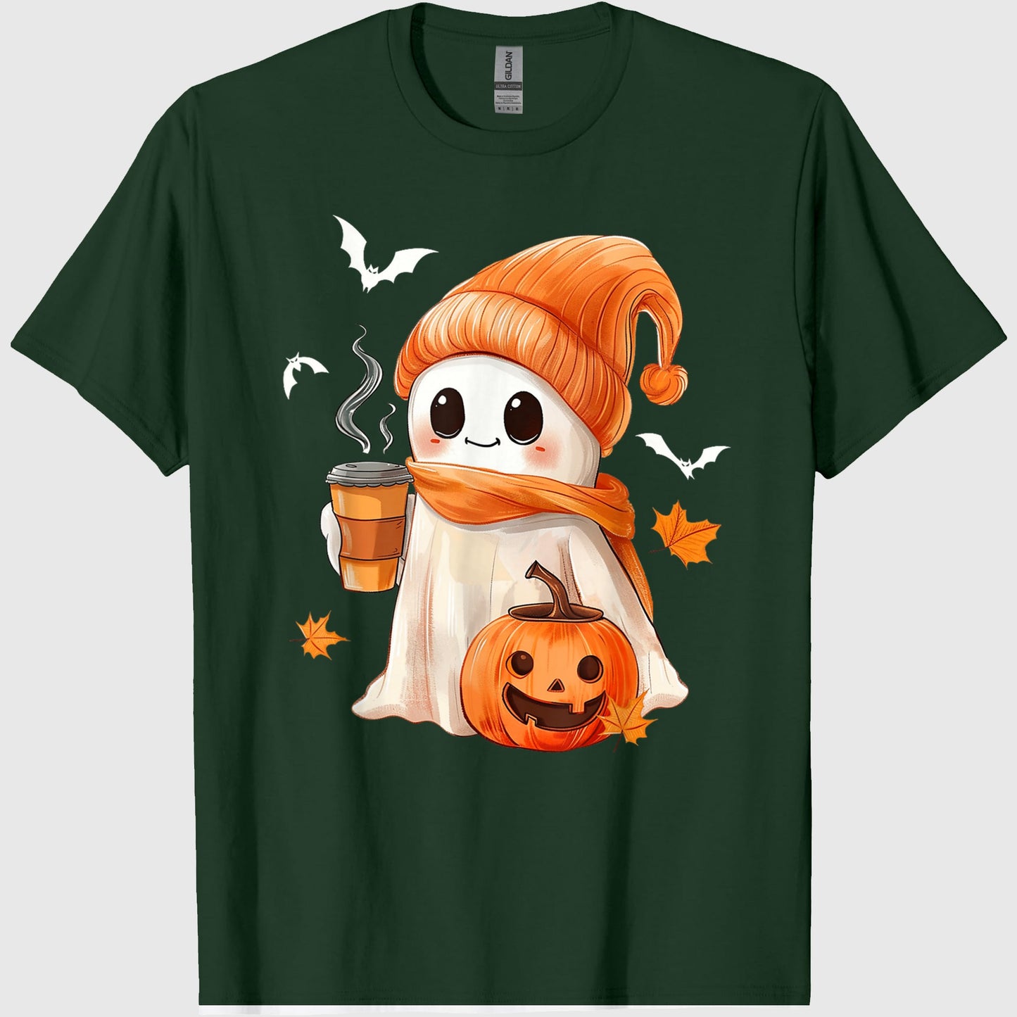 Cute Ghost Drinking Coffee Halloween Ghost Ice Coffee Womens T-Shirt