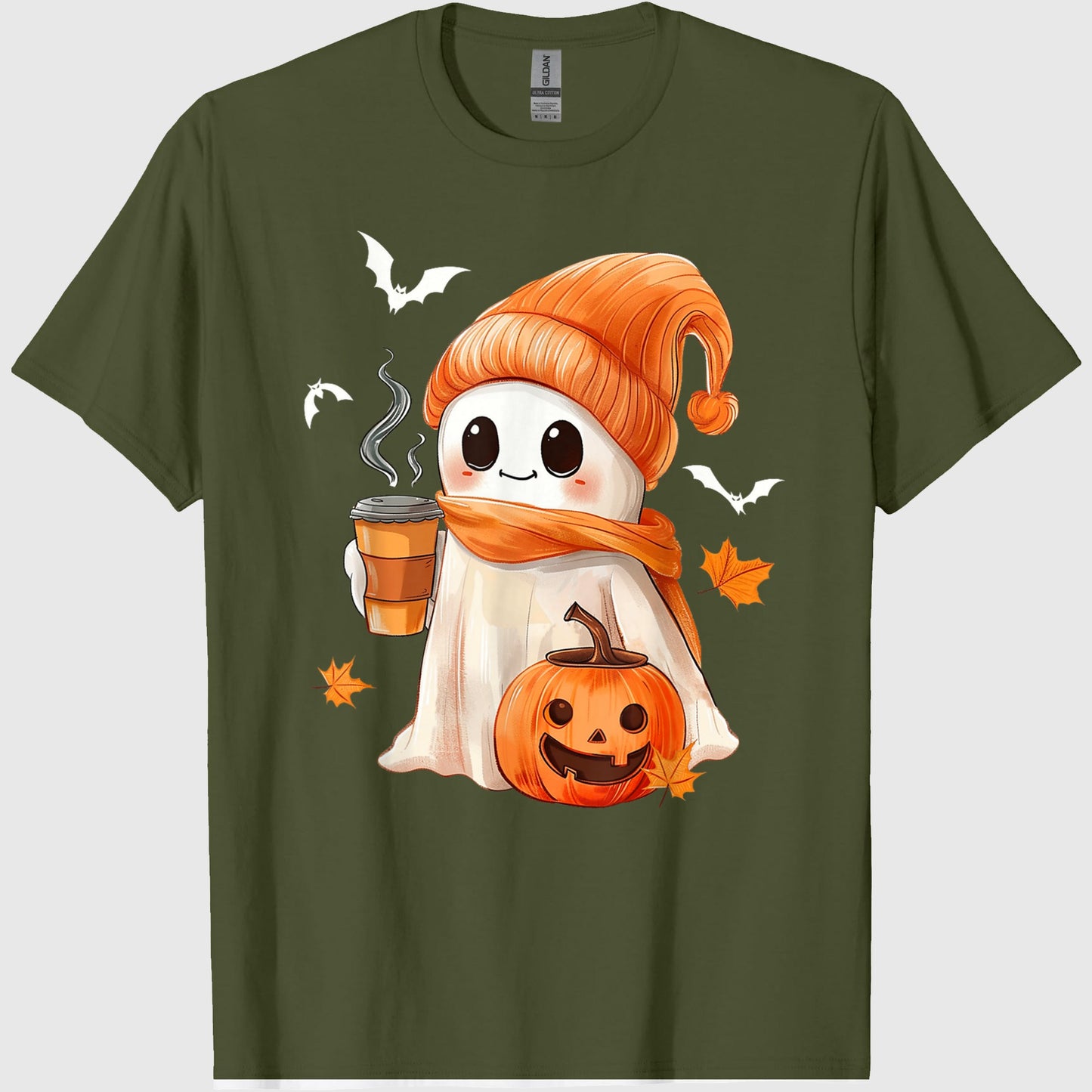 Cute Ghost Drinking Coffee Halloween Ghost Ice Coffee Womens T-Shirt