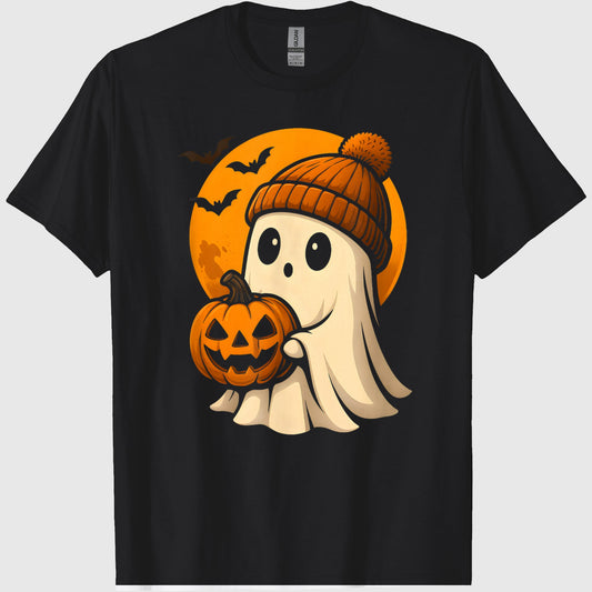 Cute Ghost with Pumpkin for Halloween Costume Party Spooky T-Shirt