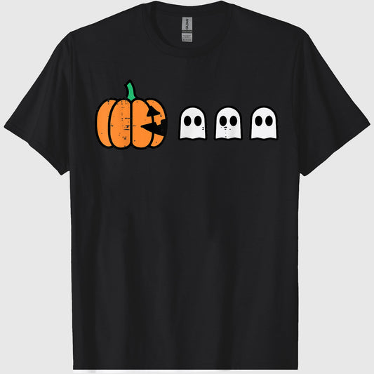 Halloween Gamer Pumpkin Eating Ghost Costume Men Boys Kids T-Shirt