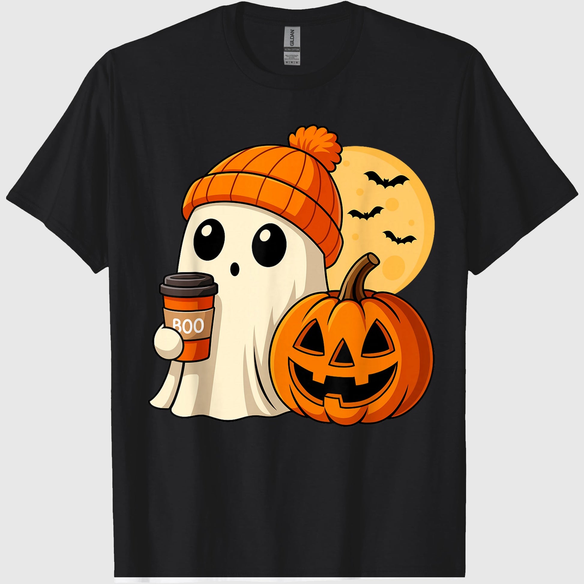 Halloween Ghost Coffee Pumpkin Spooky Season Women Kids Men T-Shirt