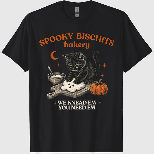 Retro Funny Spooky Biscuits Club Cat Lovers Pastry Halloween T-Shirt