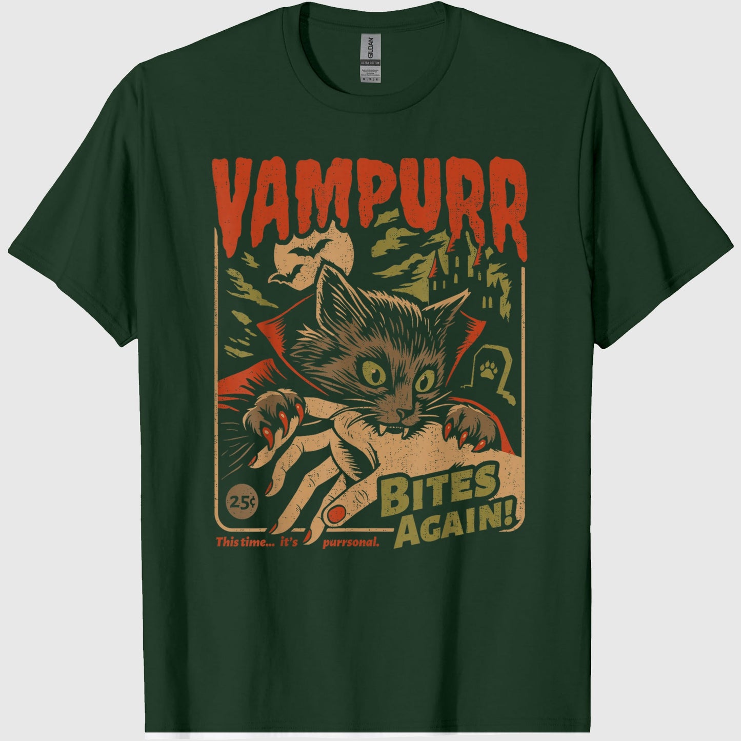 Vampurr Bites Again! Funny Cat Halloween Vintage Graphic T-Shirt