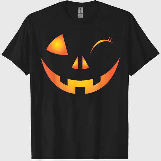 Wink Face Pumpkin Jack O Lantern Costume Cool Halloween Gift T-Shirt